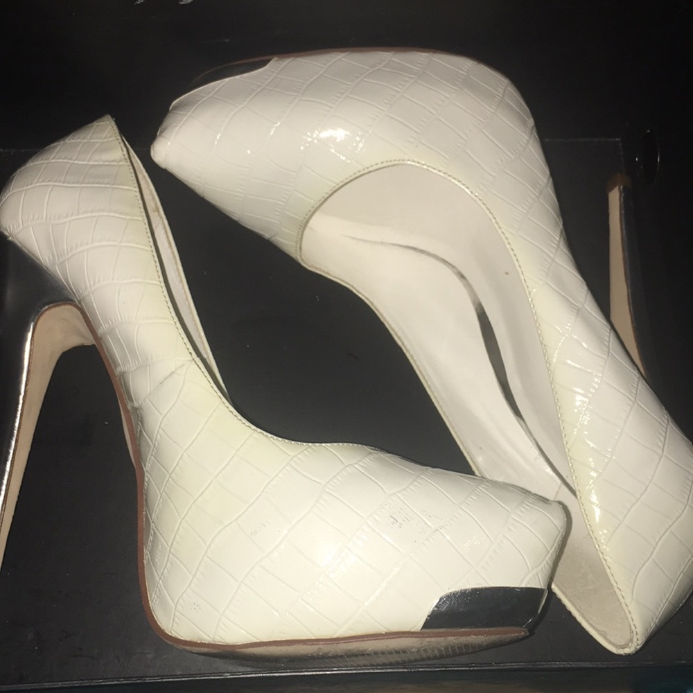 White Snake Skinned High Heel Shoe